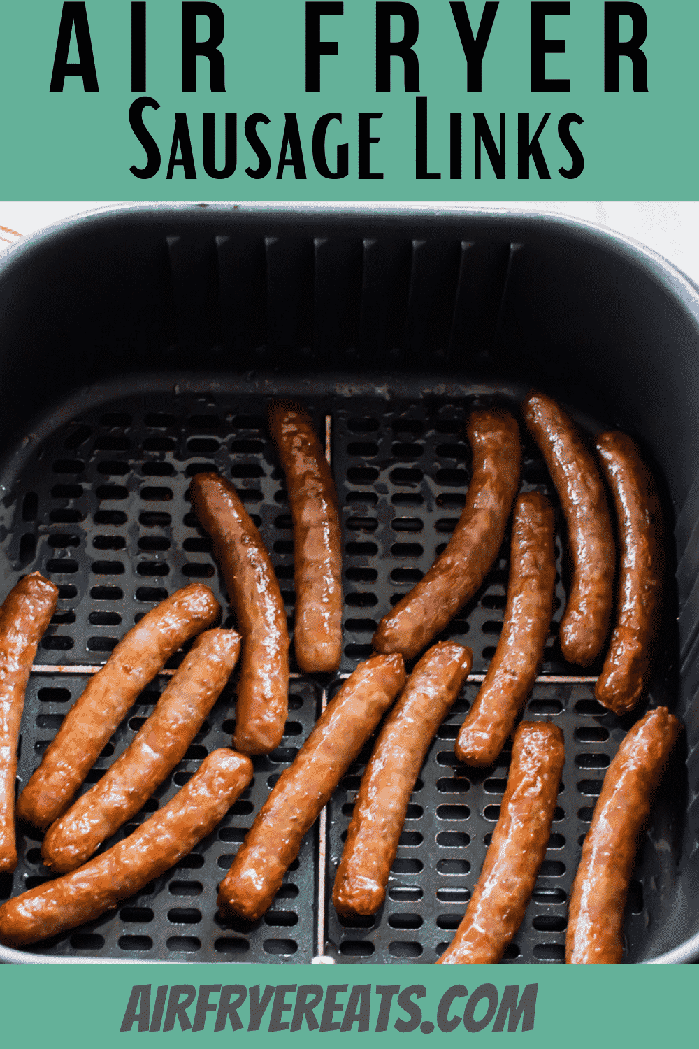 Salty and sweet, browned and slightly crispy, air fryer sausage links will be a favorite addition to your breakfast table. Fresh breakfast sausages are ready in less than 10 minutes. #sausage #airfryer #breakfast via @vegetarianmamma