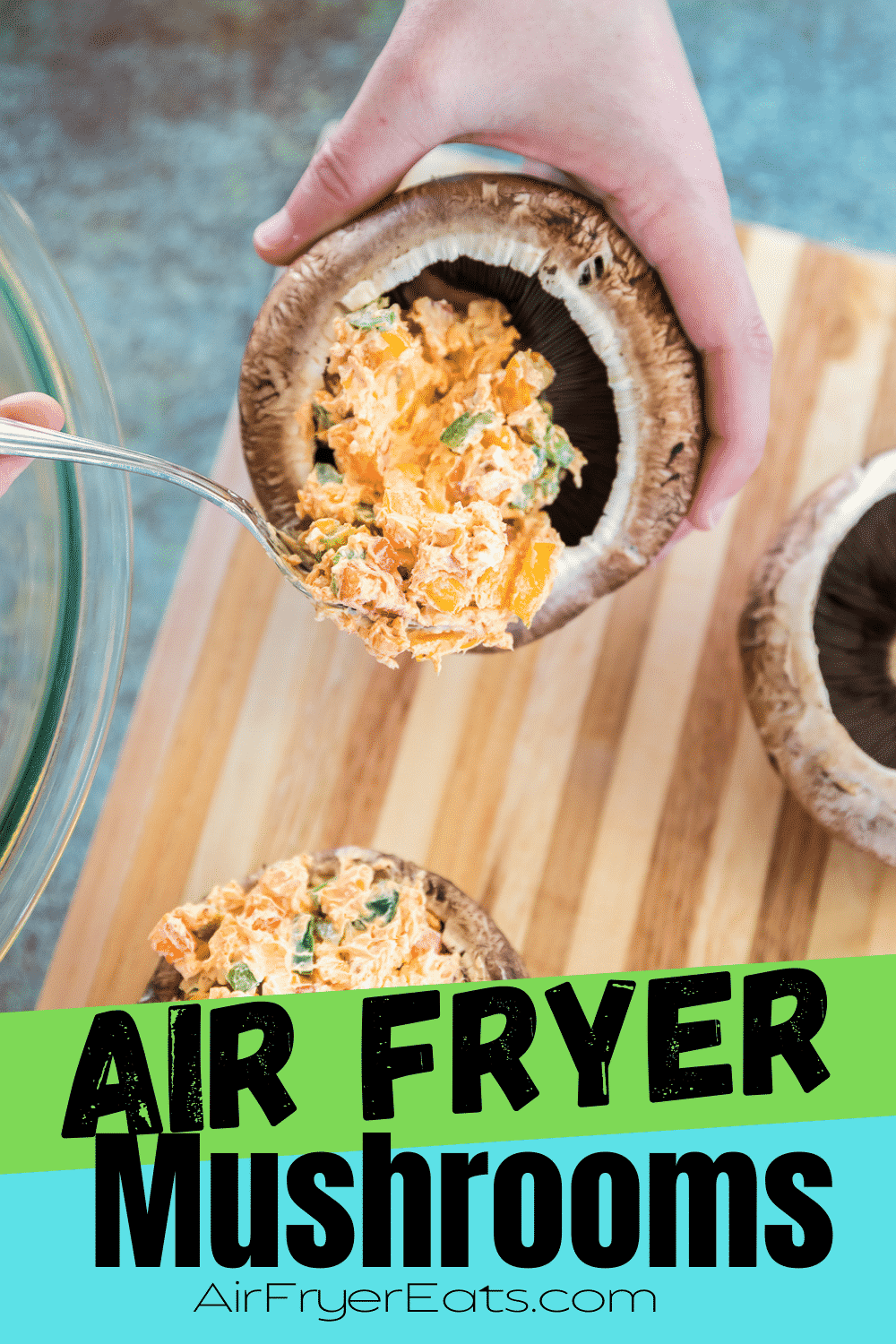 All of the delicious ingredients that are in jalapeño poppers are stuffed into mushroom caps to create these irresistible Air Fryer Jalapeno Popper Stuffed Mushrooms. #stuffedmushrooms via @vegetarianmamma