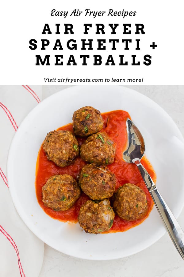 When you want to make a classic spaghetti and meatballs dish without all the fuss and wait, turn to your air fryer! You'll have Air Fryer Spaghetti and Meatballs on the table in half the time! #meatballs #spaghettiandmeatballs #italianrecipes #airfryer via @vegetarianmamma