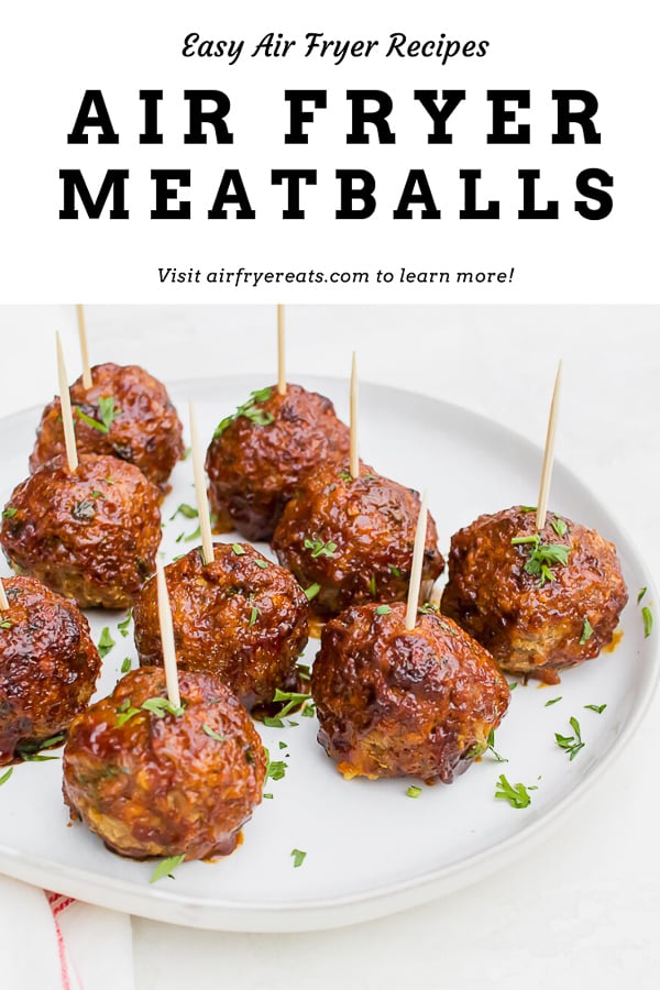 Air Fryer Meatballs are easy to make and super tasty! Serve them as an appetizer or a main dish - either way they're a real crowd pleaser! #meatballs #airfryer #airfryermeatballs #meatballrecipes via @vegetarianmamma