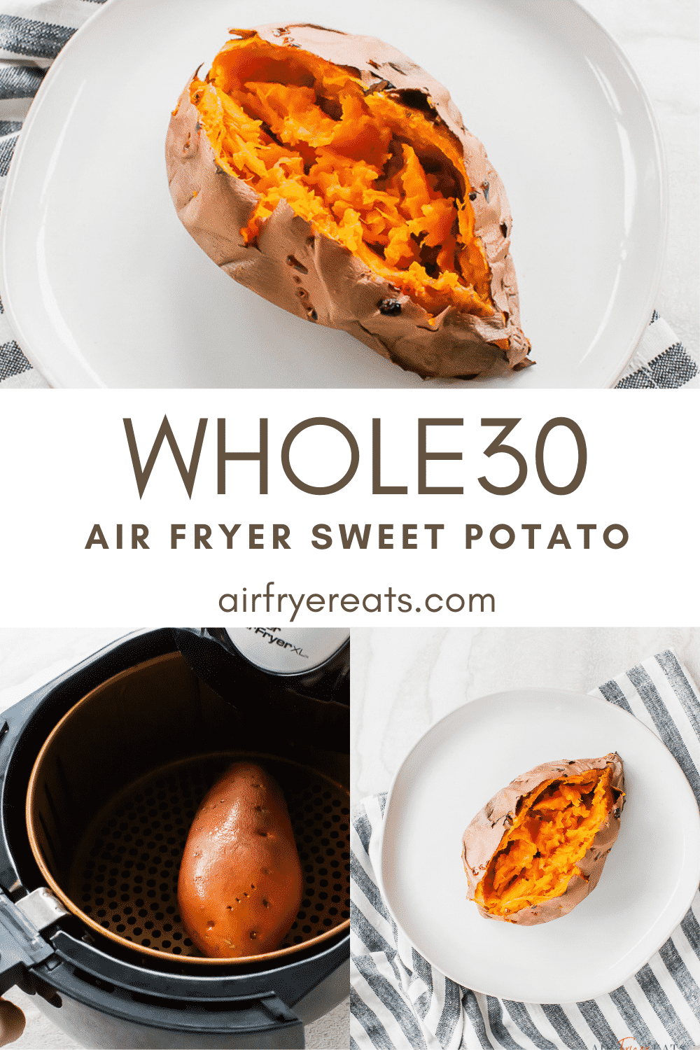 Cooking sweet potatoes doesn't have to be a daunting task when you have an air fryer in your kitchen! This Air Fryer Sweet Potato recipe results in fluffy, scrumptious sweet potatoes every single time! #sweetpotato #sweetpotatorecipes #airfryerrecipes via @vegetarianmamma