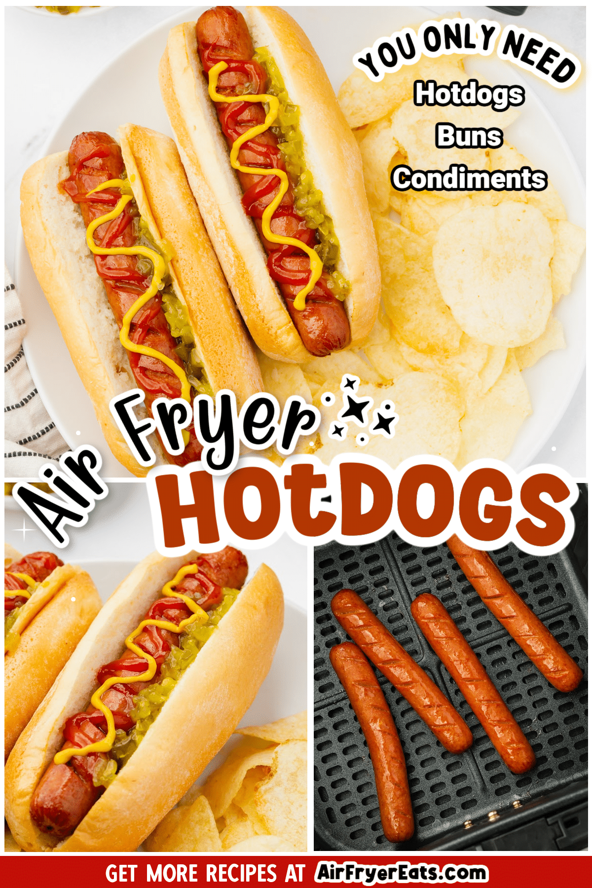 When you want to make a great-tasting hotdog in the comfort of your home, the air fryer is the way to go! Air Fryer Hotdogs get that fresh-from-the-ballpark taste in only 5 minutes! #hotdogs #airfryerhotdogs #frankfurters via @vegetarianmamma