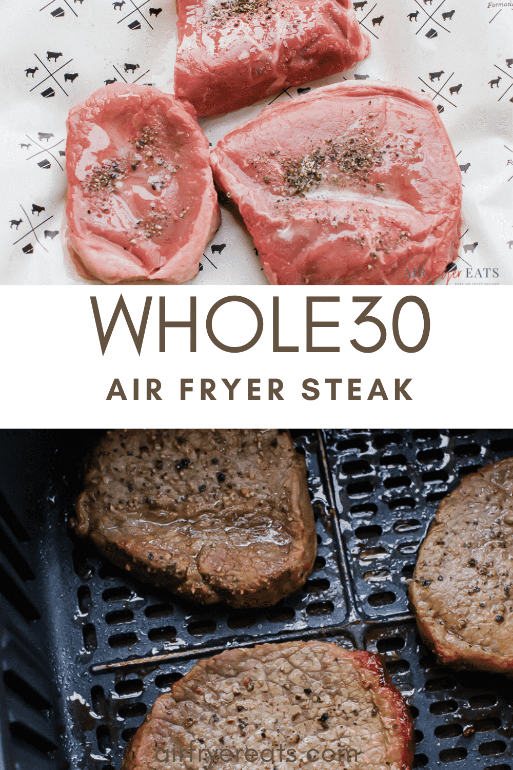 What's more satisfying than a perfectly cooked steak made right in your own kitchen? You'll go crazy for this easy 10 minute air fryer steak recipe! #airfryersteak #airfryer via @vegetarianmamma