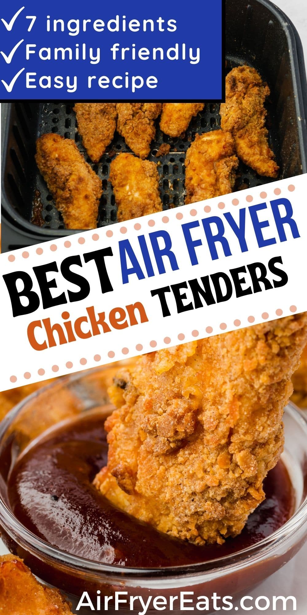 two photos of air fryer chicken tenders with text overlay for pinterest