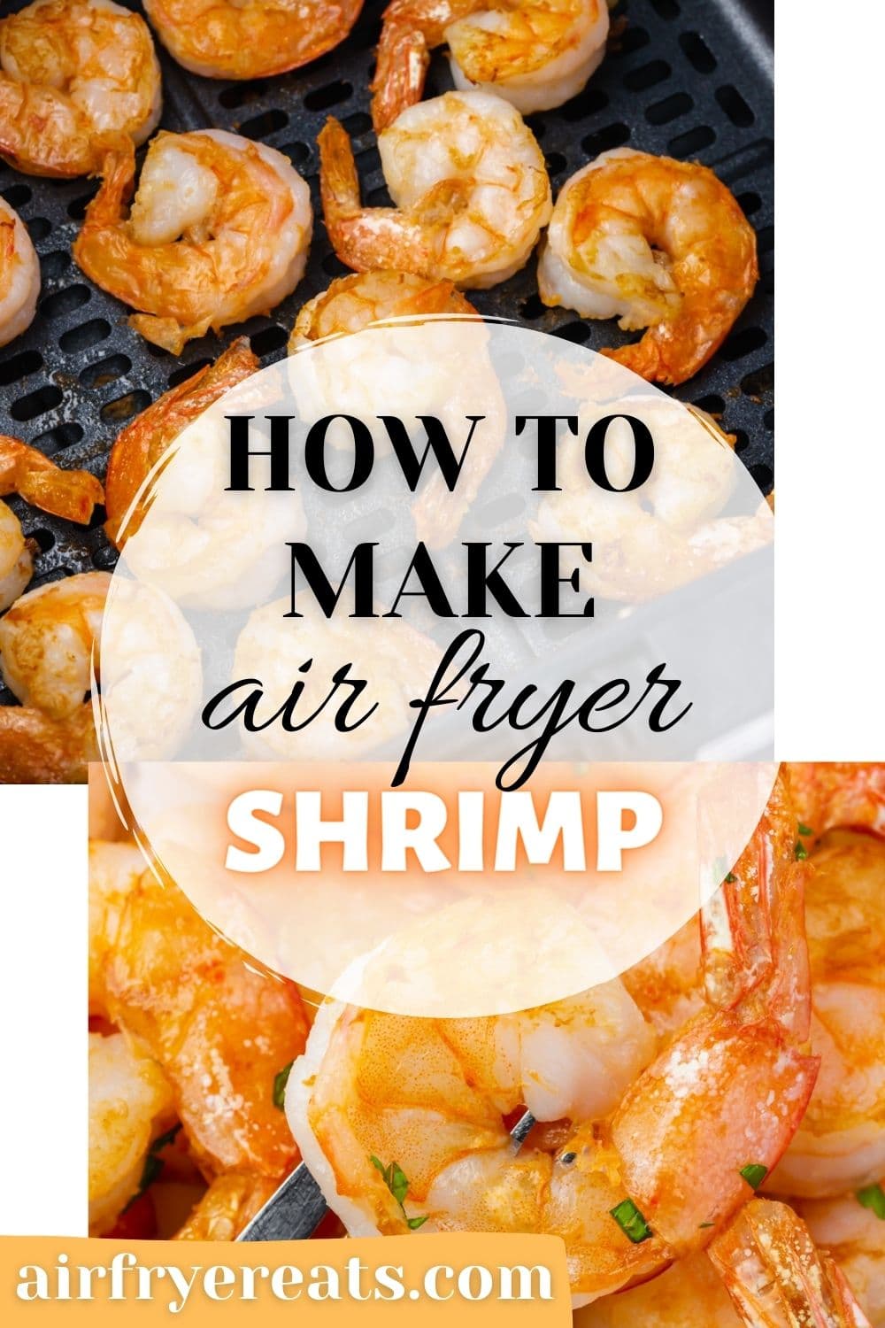 SAVE THIS PIN FOR LATER - Do you love cooking seafood at home? This air fryer shrimp recipe requires only 10 minutes and 4 ingredients for the most flavorful, tender cooked shrimp! via @vegetarianmamma