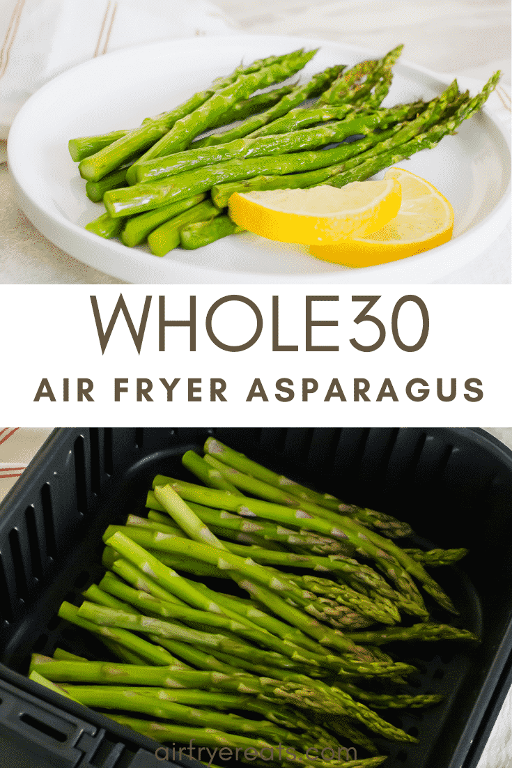 This simple yet delicious Air Fryer Asparagus recipe takes three ingredients from prep time to dinner time in 10 minutes. #airfryerasparagus #roastedasparagus via @vegetarianmamma