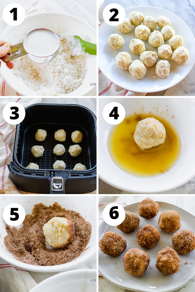 numbered steps to make donut holes in air fryer