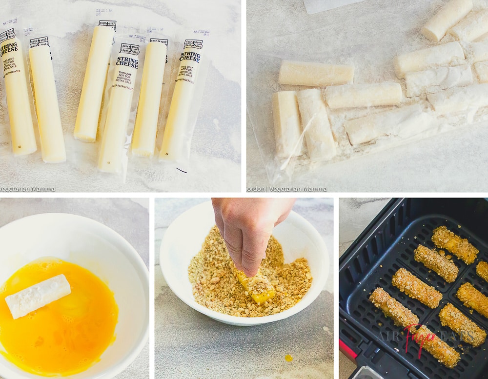 steps to make air fryer mozzarella sticks