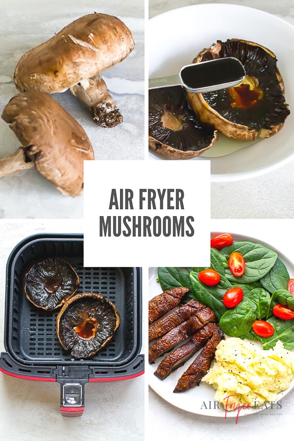 These Air Fryer Mushrooms are a great meatless Monday dish with tons of flavor and protein! Slice and serve for a main dish in less than 20 minutes! #airfryermushrooms #portobellomushrooms #mushroomcaps via @vegetarianmamma