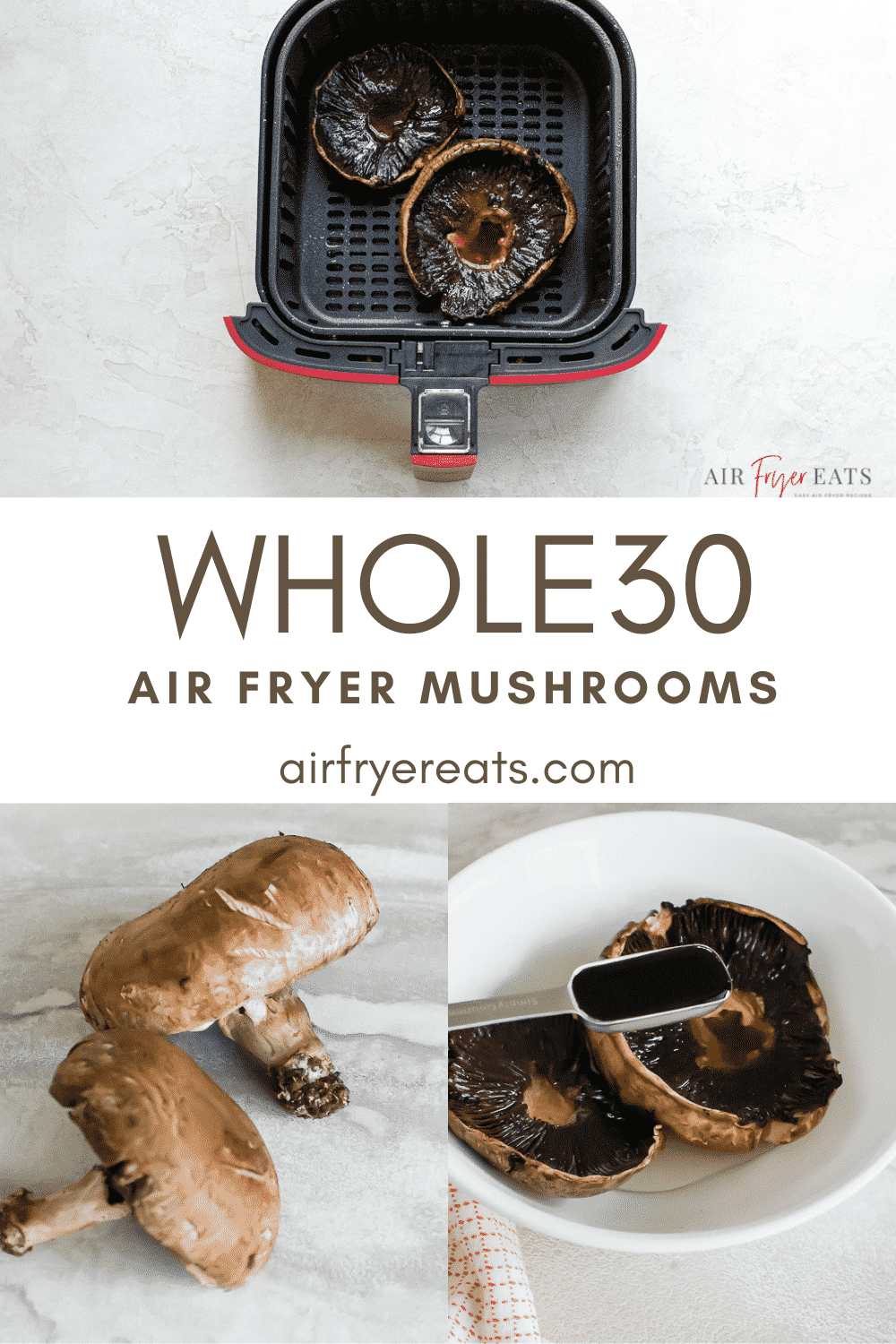 These Air Fryer Mushrooms are a great meatless Monday dish with tons of flavor and protein! Slice and serve for a main dish in less than 20 minutes! #airfryermushrooms #portobellomushrooms #mushroomcaps via @vegetarianmamma