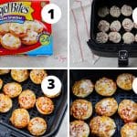 How to make pizza bagel bites air fryer: first, take the frozen bagel bites out of the box and place them in the air fryer basket. Then, cook at 360°F for 5-6 minutes and enjoy!