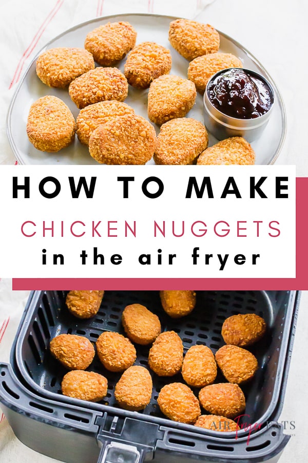 Air Fryer Frozen Chicken Nuggets is going to change the way you make frozen chicken nuggets in the kitchen! Frozen Chicken Nuggets in the air fryer deliver crispy outsides and tender insides, in just minutes! #airfryernuggets #chickennuggets #airfryerchickennuggets via @vegetarianmamma