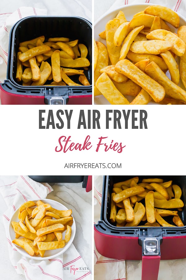 Air Fryer Steak Fries is a delicious potato snack that will make you dream about your favorite steakhouse dinner! Just pop these frozen steak fries into the air fryer and in 25 minutes they are ready! #airfryerfries #friesinairfryer #steakfries via @vegetarianmamma