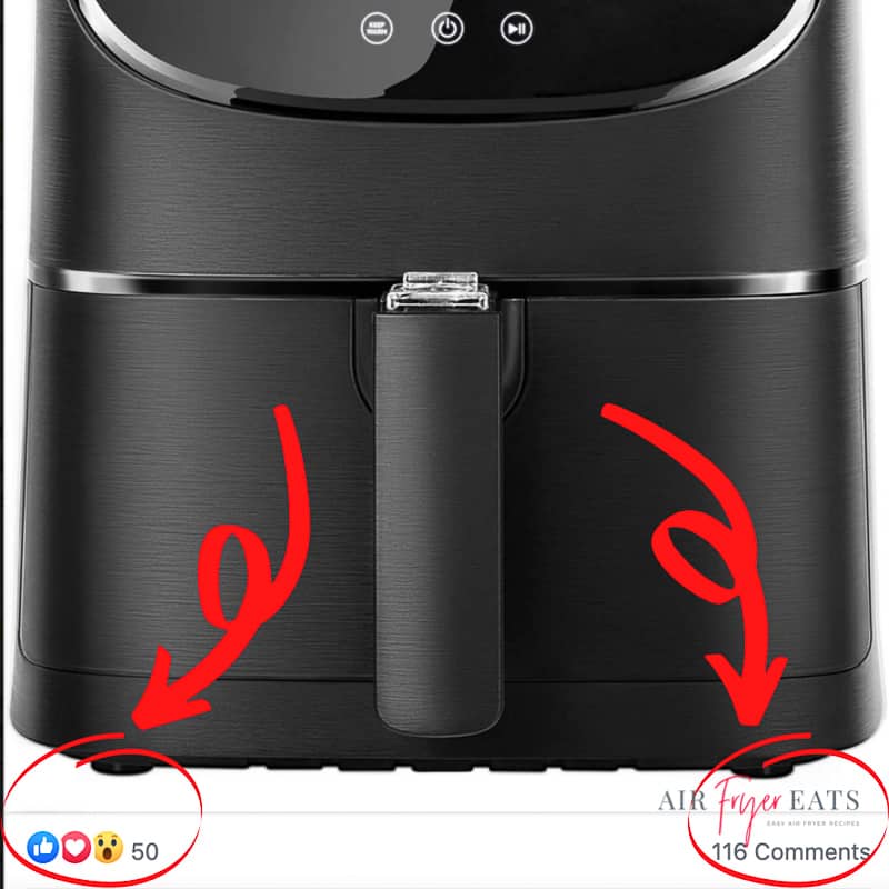 picture of a black Cosori air fryer showing facebook emotions and comments