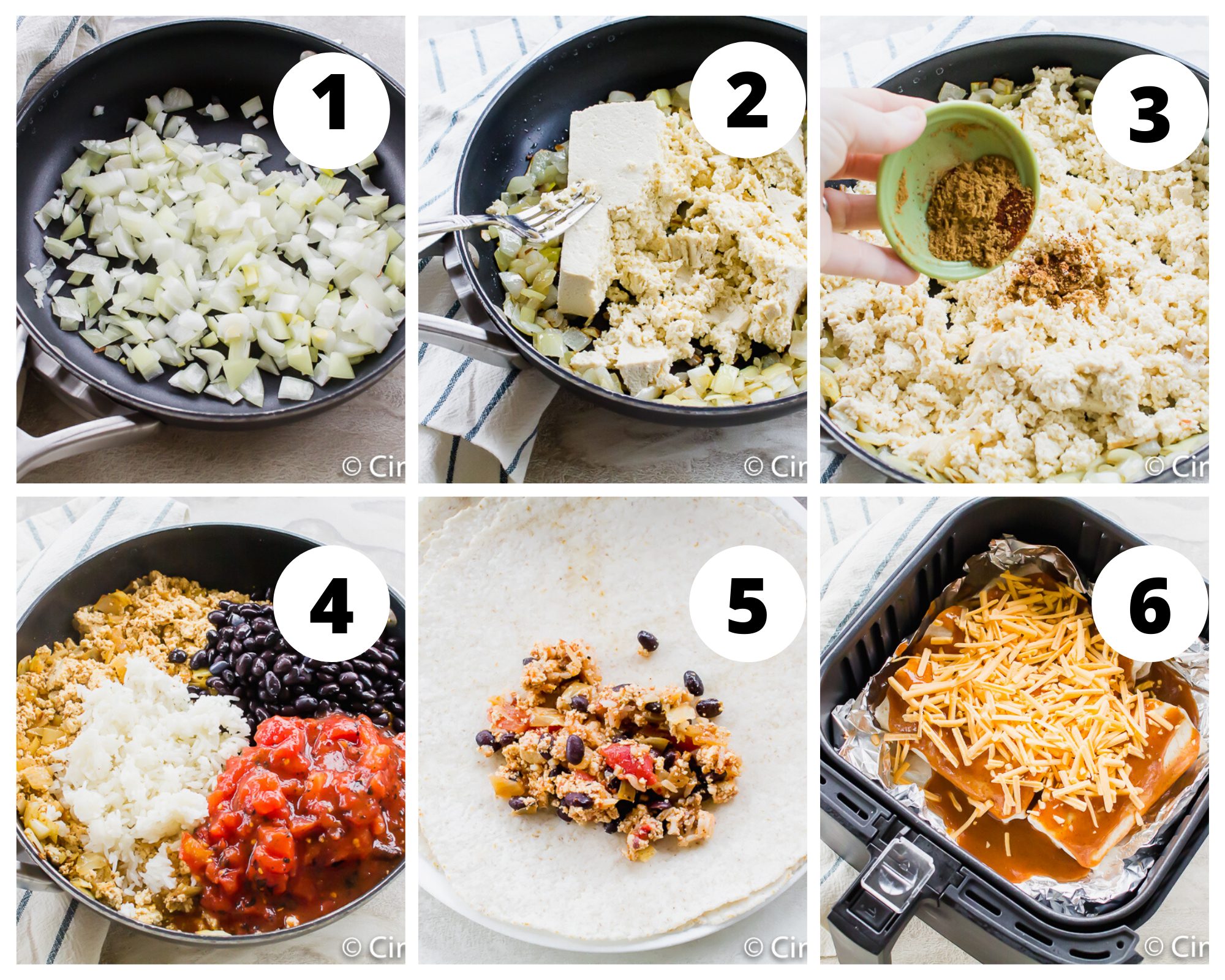 steps to make vegetarian enchiladas in an air fryer basket