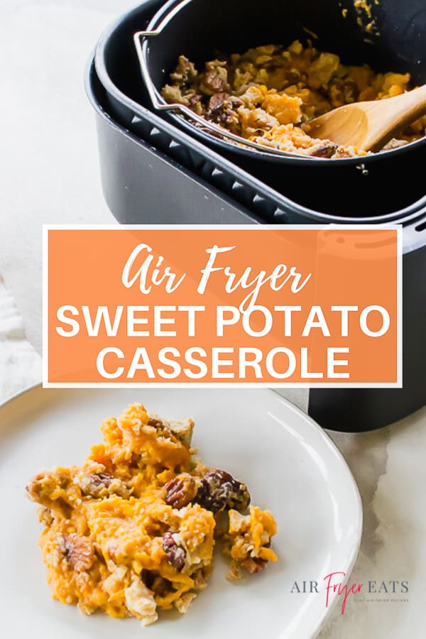 If you want to impress the crowd at your next holiday gathering, bring a dish of Air Fryer Sweet Potato Casserole. The fluffy sweet potato filling and crunchy pecan topping will be the star of the show! #airfryercasserole #sweetpotatocasserole via @vegetarianmamma