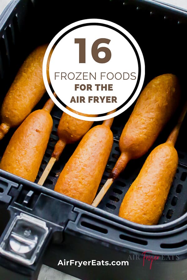 corn dogs in black air fryer basket