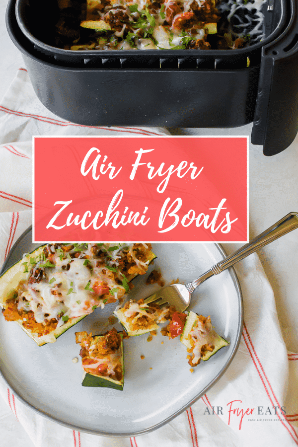 Air Fryer Zucchini Boats are a quick and easy meal with tons of fresh flavor! Great for #keto and low-carb, too! #vegetarian via @vegetarianmamma