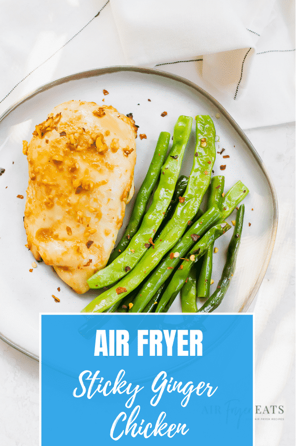 Air Fryer Sticky Ginger Chicken is just four ingredients! This simple recipe is packed with flavor from the homemade Asian-inspired marinade! #simpledinner #asian #chicken via @vegetarianmamma