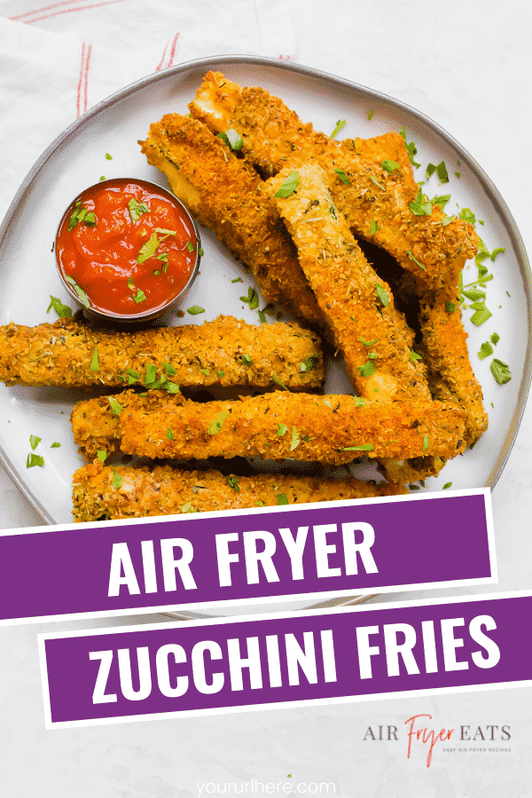 Air Fryer Zucchini Fries are a quick and easy healthy side dish! A few basic pantry ingredients turns your fresh zucchini into delicious, crunchy fries. #vegetarian #airfryer #zucchinifries via @vegetarianmamma