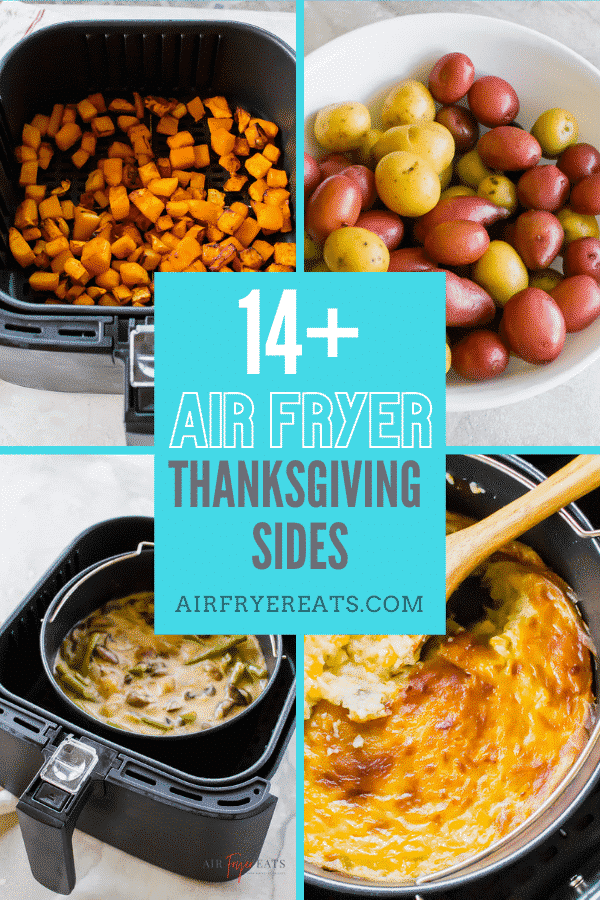 Over 14 mouthwatering air fryer thanksgiving side dish recipes! Use your air fryer to help you cook on this busy day! #airfryer #airfryersides #airfryerthanksgiving via @vegetarianmamma