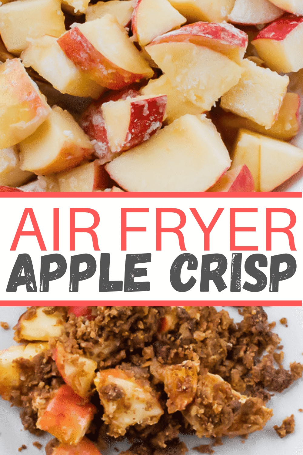 This simple yet delicious Air Fryer Apple Crisp is the perfect holiday dessert! The crunchy oat topping and sweet cooked apple filling goes great on every table. #applecrisp #airfryerdessert via @vegetarianmamma