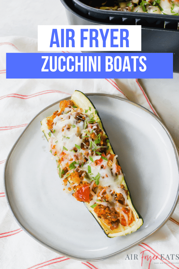 Air Fryer Zucchini Boats are a quick and easy meal with tons of fresh flavor! Great for #keto and low-carb, too! #vegetarian via @vegetarianmamma
