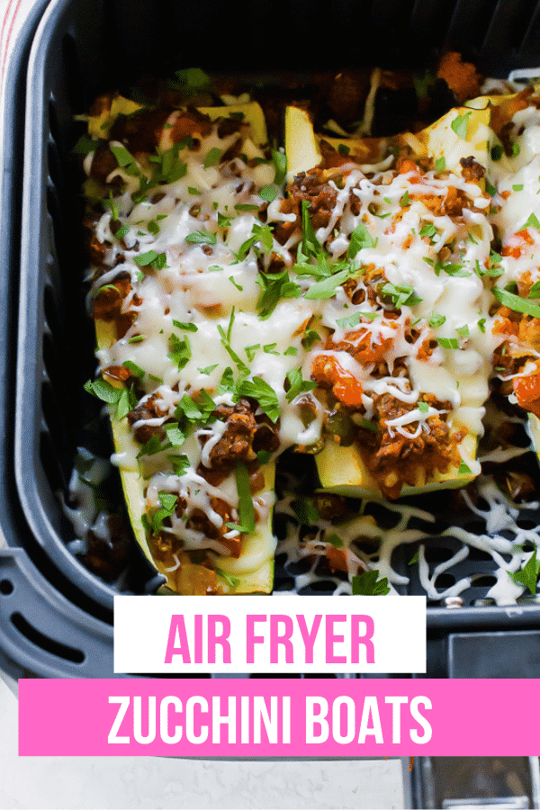 Air Fryer Zucchini Boats are a quick and easy meal with tons of fresh flavor! Great for #keto and low-carb, too! #vegetarian via @vegetarianmamma