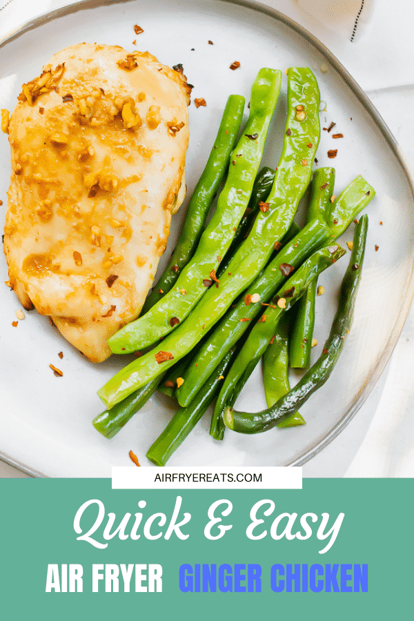 Air Fryer Sticky Ginger Chicken is just four ingredients! This simple recipe is packed with flavor from the homemade Asian-inspired marinade! #simpledinner #asian #chicken via @vegetarianmamma