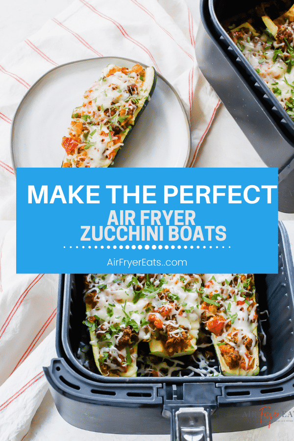 Air Fryer Zucchini Boats are a quick and easy meal with tons of fresh flavor! Great for #keto and low-carb, too! #vegetarian via @vegetarianmamma