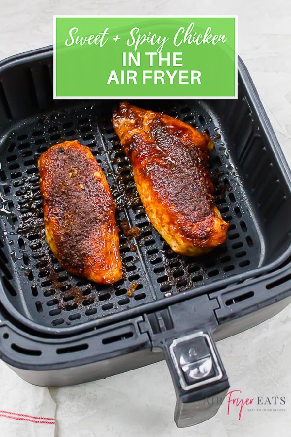 Air Fryer Sweet and Spicy Chicken is ready in less than half an hour and perfect for meal prep! Covered with seasonings and brown sugar for a rich crust. #airfryer #chicken #easymealprep via @vegetarianmamma
