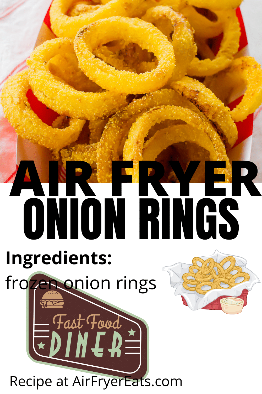 Skip the drive-thru with these quick and crispy Frozen Air Fryer Onion Rings! Get a great crunch without the oil and added fat. #airfryer #onionrings #foodfast via @vegetarianmamma