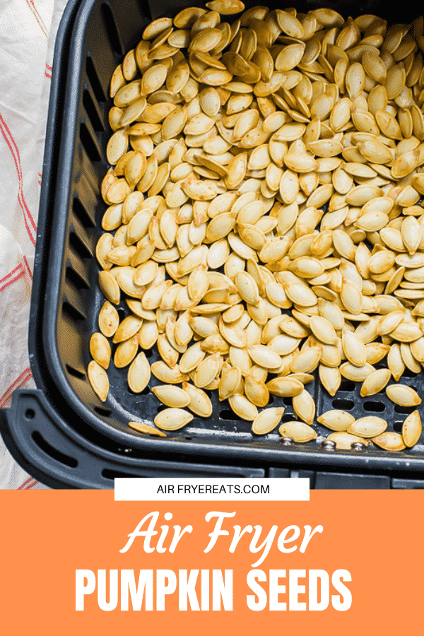 Air Fryer Pumpkin Seeds are a delicious crunchy snack your entire family will enjoy! After you carve your pumpkins toss the seeds into the air fryer for a crisp snack! #pumpkinseeds #pumpkinfood #pumpkin #airfryerpumpkin #airfryersnacks #airfryer recipe #airfryerpumpkinseeds via @vegetarianmamma