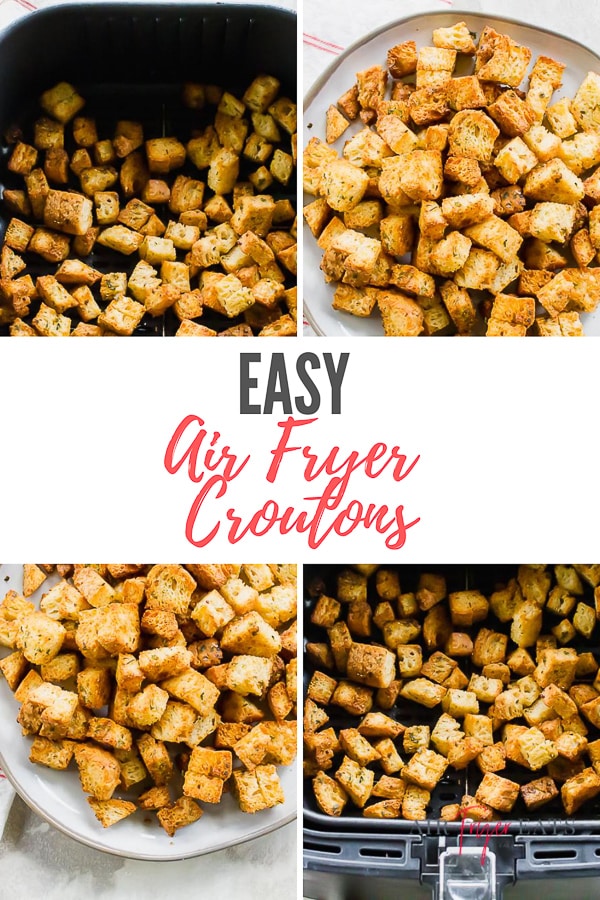 four photos of homemade croutons with overlay text