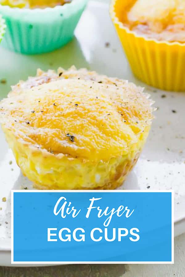 Tater Tot and Egg Cups in the Air Fryer couldn't be easier! Make a quick protein-packed on-the-go breakfast with melted cheese and crunchy tater tots under fluffy scrambled eggs. #eggcups #breakfast #vegetarian via @vegetarianmamma