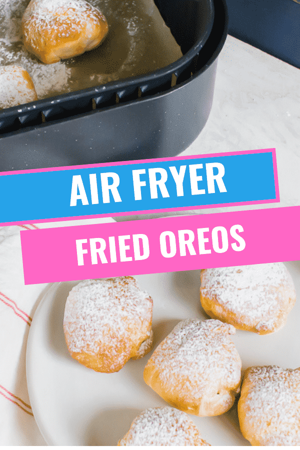 Air Fried Oreos are a healthier version of your favorite fair food! Just 3 ingredients and 5 minutes needed to make this quick and easy #vegandessert. #airfryerdessert #quickdessert via @vegetarianmamma