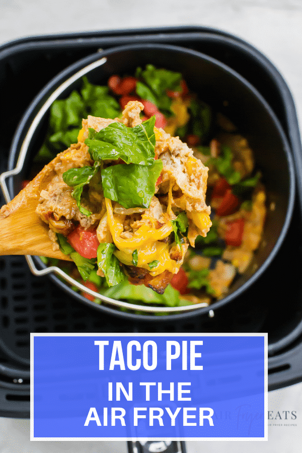 Air Fryer taco pie is an entire meal you can make in your air fryer that the whole family will enjoy. Taco Pie is delicious and a classic comfort food dish. #tacopie #taco #airfryer via @vegetarianmamma