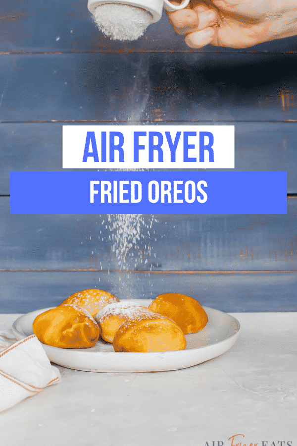 Air Fried Oreos are a healthier version of your favorite fair food! Just 3 ingredients and 5 minutes needed to make this quick and easy #vegandessert. #airfryerdessert #quickdessert via @vegetarianmamma