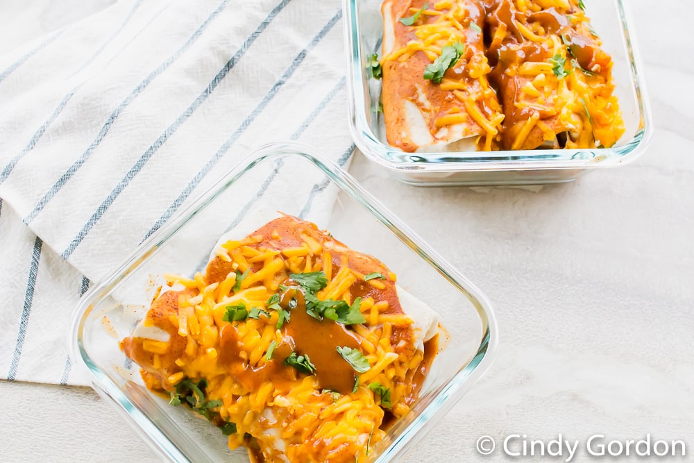 air fryer enchiladas in meal prep glass square containers