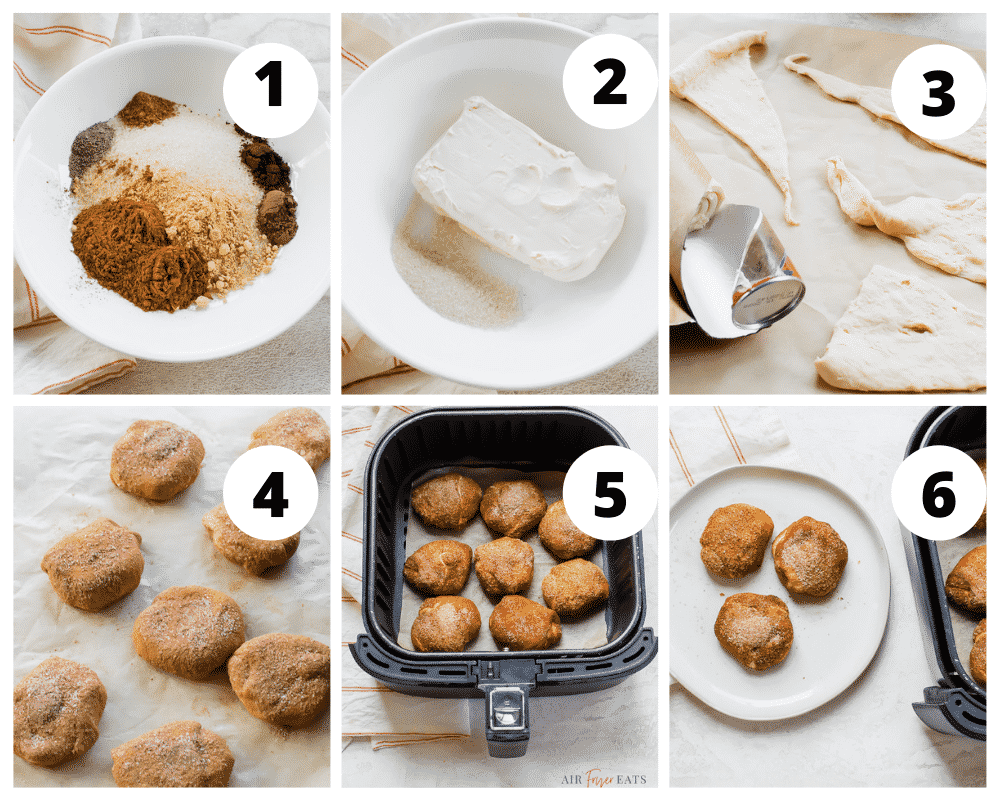 Collage of steps to make air fryer gingerbread bites