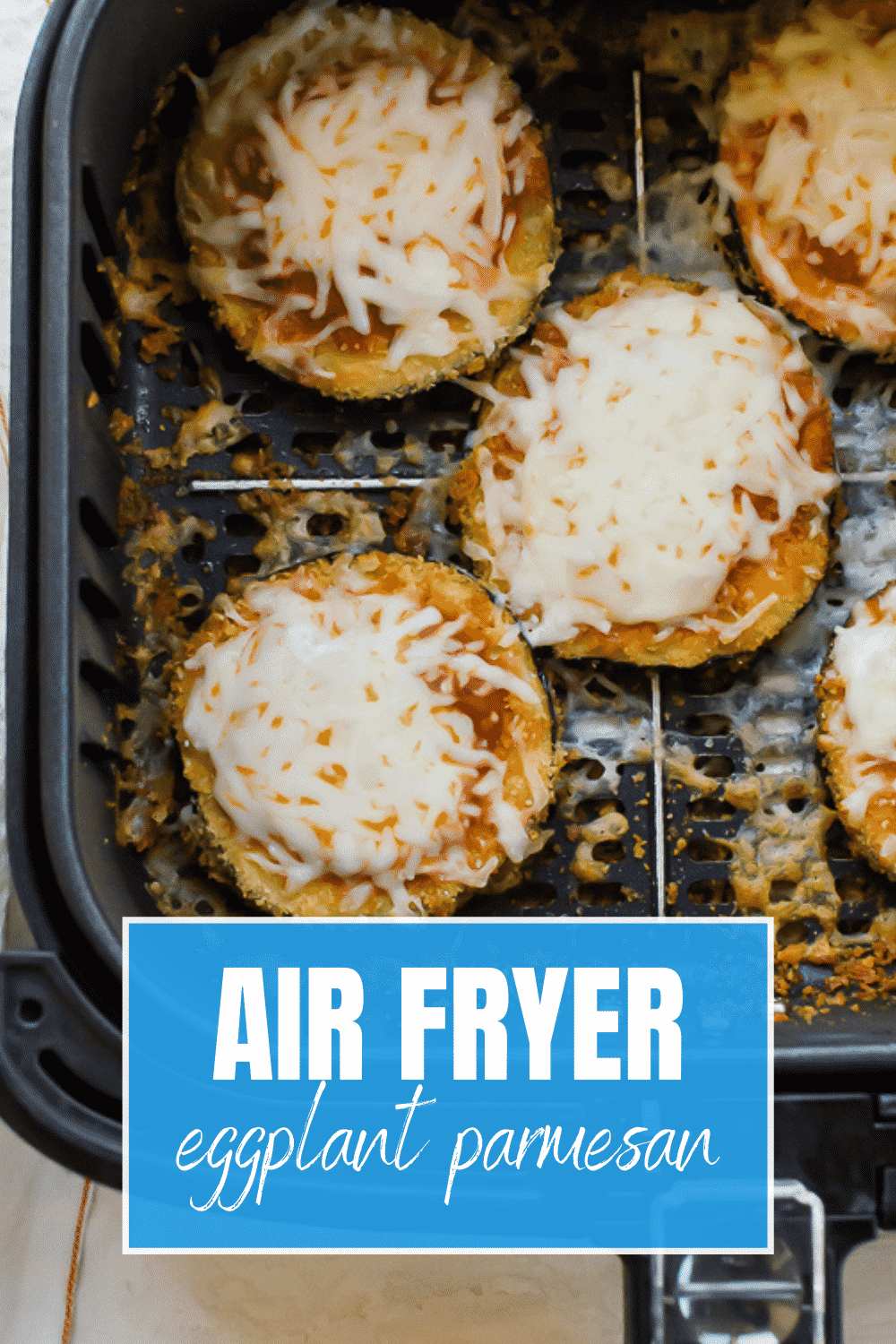 Airfryer eggplant parmesan is a classic vegetarian italian dinner that you can make with less oil and less mess by using your air fryer. Crispy on the outside and perfectly tender on the inside, you’ll love this recipe. #Airfyer #eggplant via @vegetarianmamma