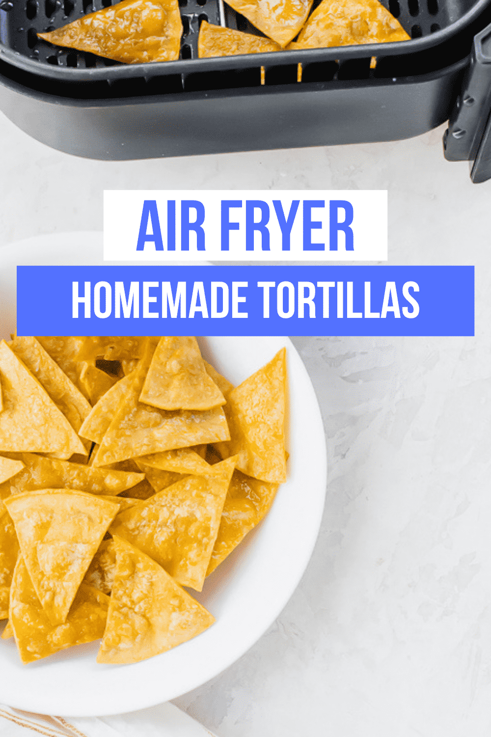 You need this simple recipe for tortilla chips in the air fryer. You won’t believe how easy it is to make fresh corn tortilla chips at home without deep frying! #airfryer #gamedayfood via @vegetarianmamma