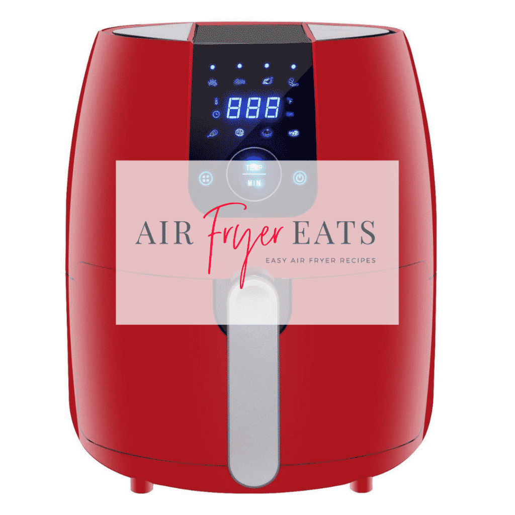 Fritura de aire roja con las palabras "Air Fryer Eats""Air Fryer Eats"