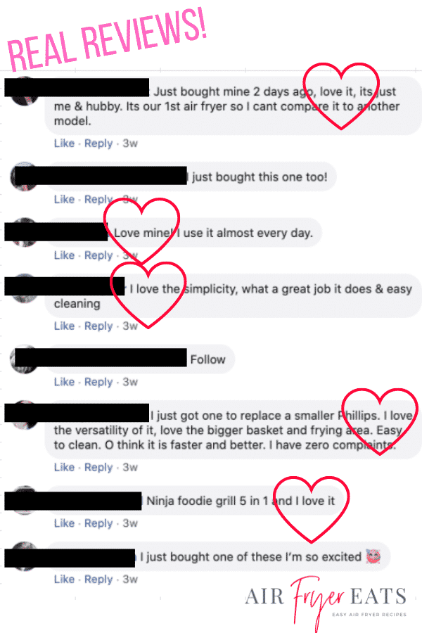 list of facebook comments giving good reviews for the ninja foodi