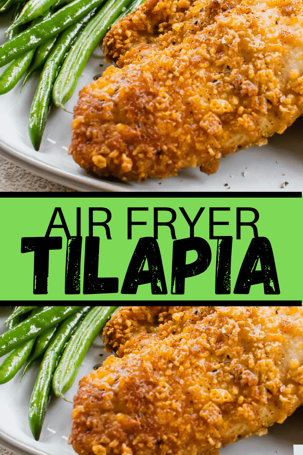 Air Fryer Tilapia is so fast and flaky! Coat this yummy white fish in seasoned breadcrumbs for a quick fish dinner with pantry staples. #airfryertilapia #airfryerfish #tilapia via @vegetarianmamma