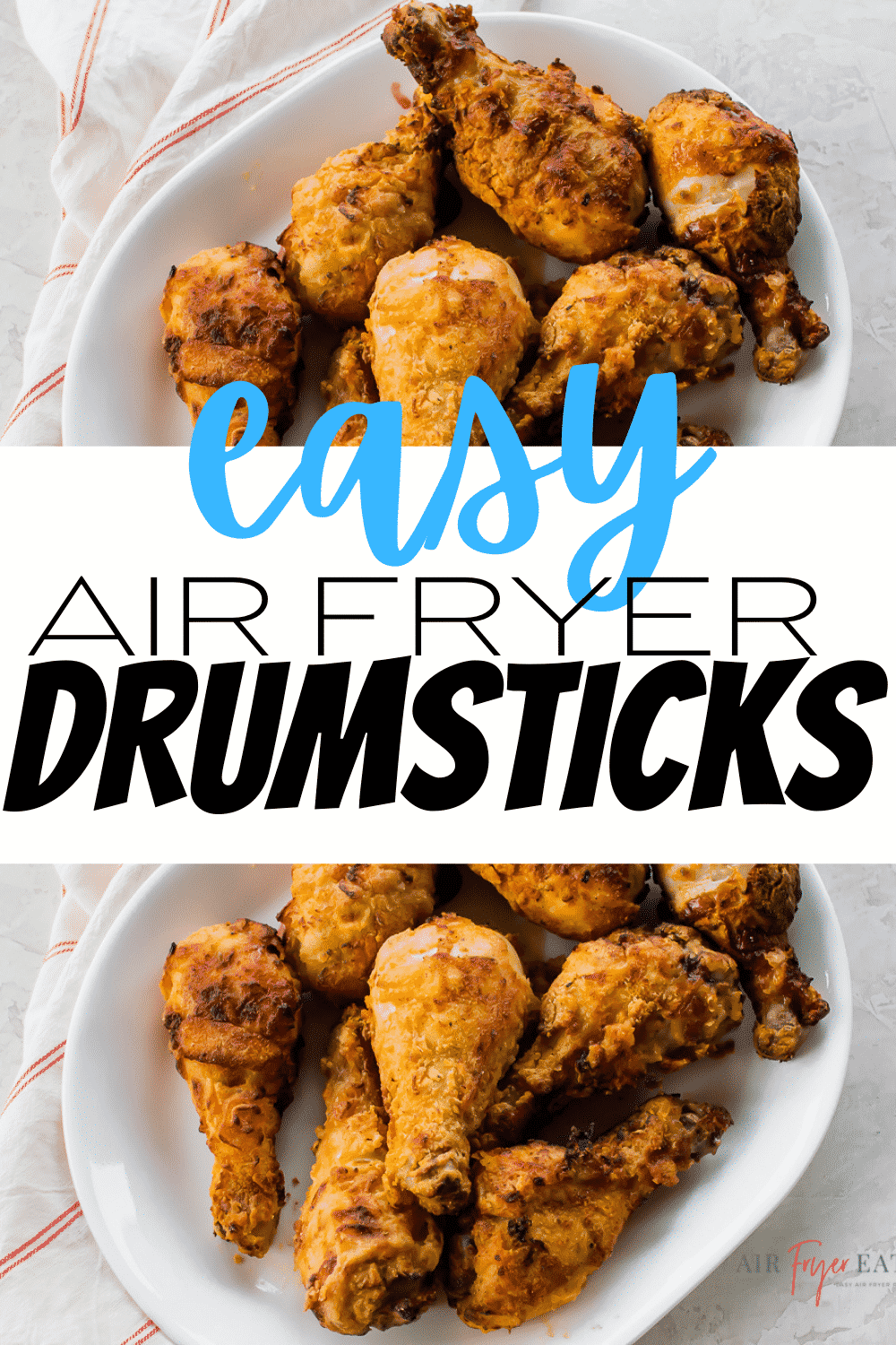 Air Fryer Chicken Drumsticks are a quick budget dinner the family will love! Ditch the oil and make the crispiest fried chicken in the air fryer with a seasoned flour coating. #airfryerdrumsticks #airfryerchicken #airfryerchickendrumsticks via @vegetarianmamma