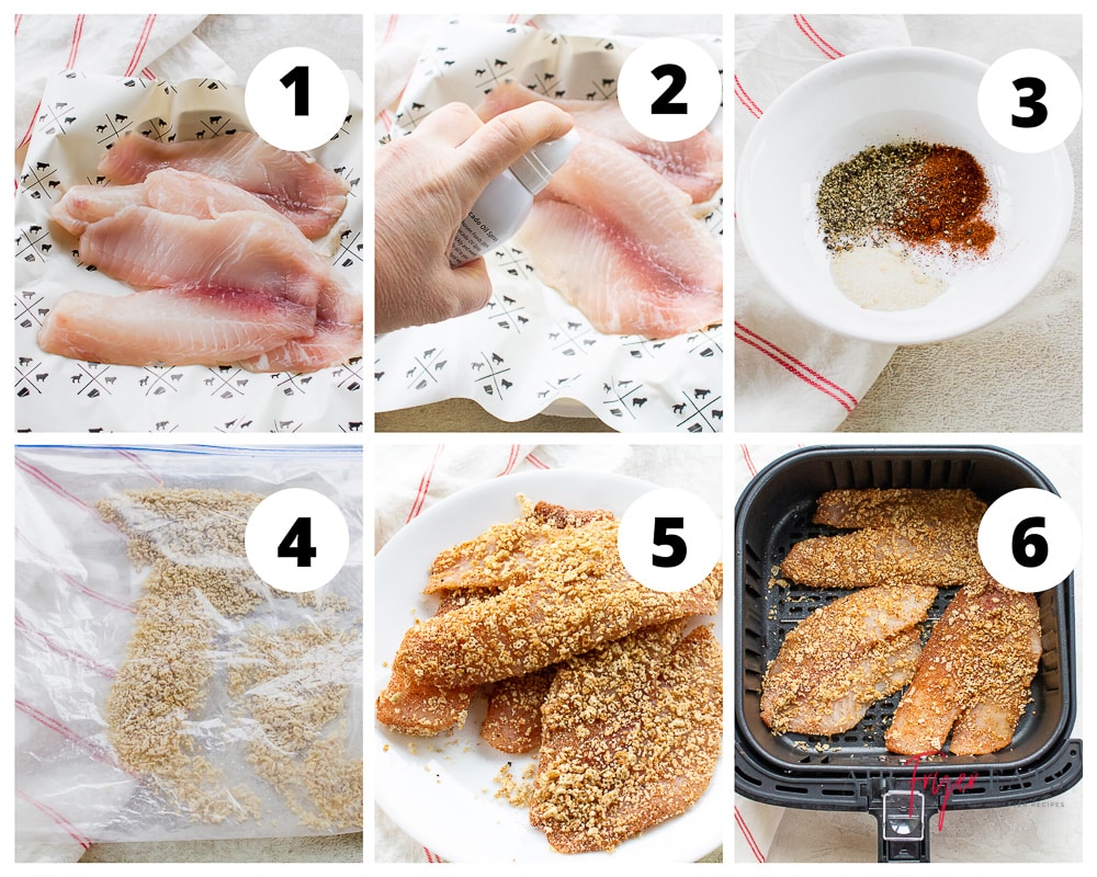 Collage of steps to make tilapia in the air fryer