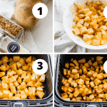 photo collage of four steps to make breakfast potatoes