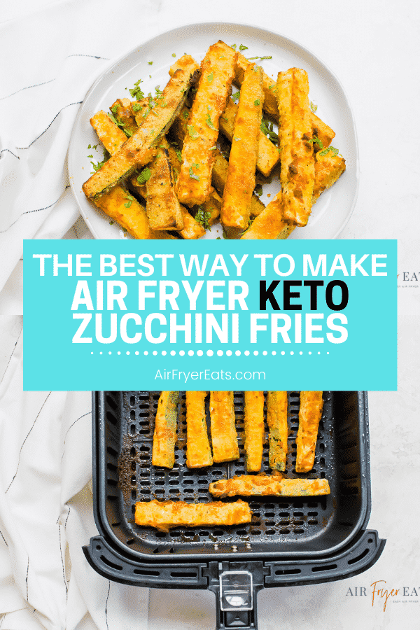 Lightly breaded with a grain free, low carb coating, Air Fryer Keto Zucchini fries are side dish or snack that you'll fall in love with. #keto #zucchini via @vegetarianmamma