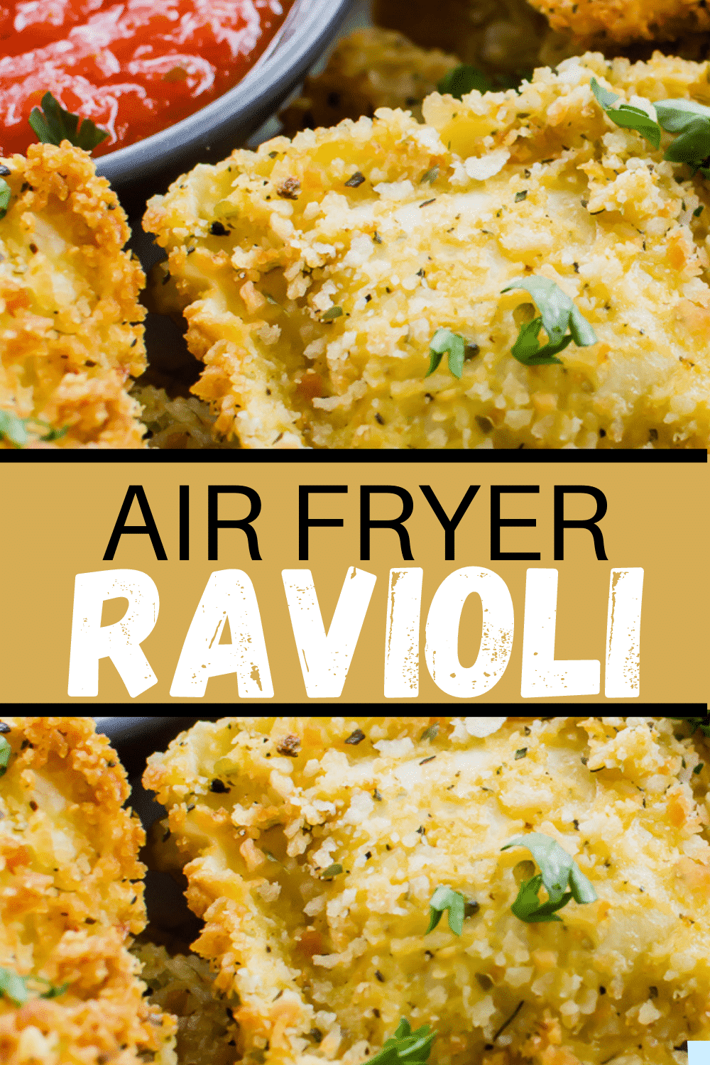 Turn frozen ravioli into a work of art with this simple method for making air fryer ravioli. These ravioli are crispy, cheesy, and irresistible with a side of marinara sauce. #airfryer #toastedravioli via @vegetarianmamma